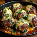 Spinach garlic meatballs stuffed with mozzarella
