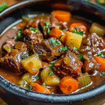 beef stew in ceramic bowl