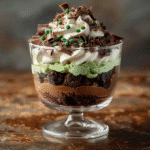 st patricks day brownie trifle in glass dessert cups